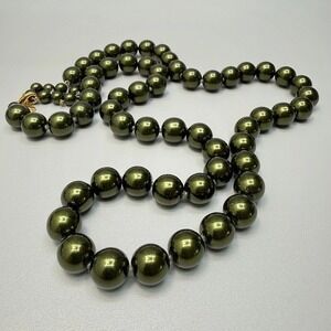 Vintage Joan Rivers Dark Green Faux Pearl Necklace 39" Opera Layering Heavy Chic